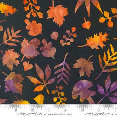 Bonfire Batik fabric: Leaves Coal (per 1/4 metre)