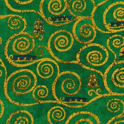 Gustav Klimt fabric: Green Scrolls Metallic