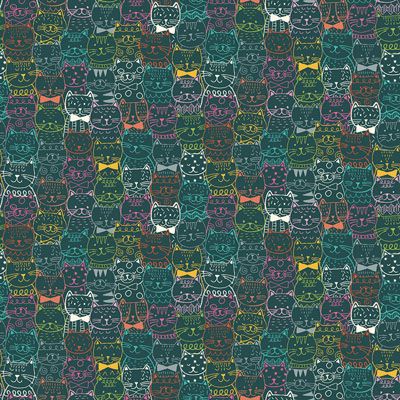 Whiskers Fabric Makower Portrait Cats Teal