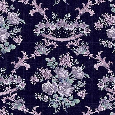 Purple Majesty fabric: Floral Damask Dark Blue (per 1/4 metre)