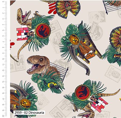 Jurassic Park Opulent Jungle fabric: Dinosauria Cream (per 1/4 metre)