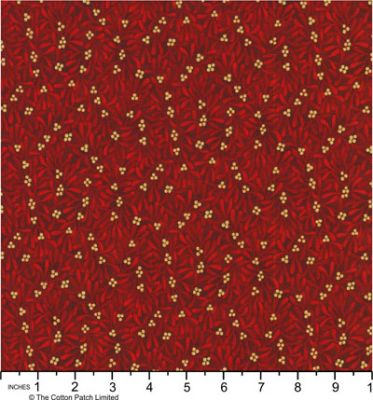 Holiday Flourish, Festive Finery fabric: Gold Berries on Cranberry