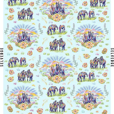 Calico Horses fabric: Messengers Aqua