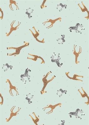 Small Things Wild Animals Fabric: Giraffes and Zebras Mint