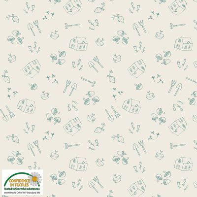 Gardening Fabric: Tossed Tools Linen (per 1/4 metre)