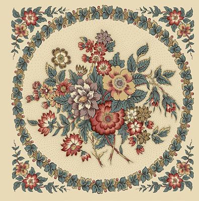 The Windermere fabric: Floral Bouquet Medallions Cream Panel