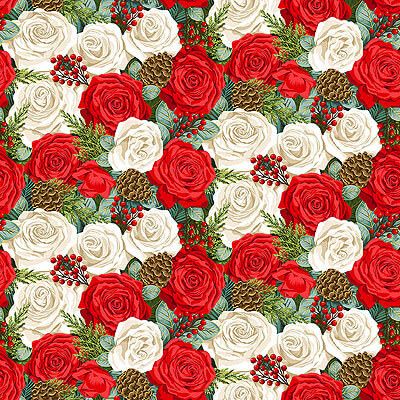 Classic Foliage fabric: Christmas Roses Multi (per 1/4 fabric)