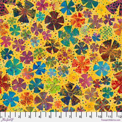 Sue Penn Paper Trees fabric: Flower Power, Yellow