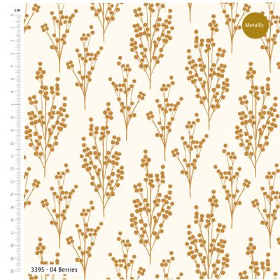 Simply Christmas Metallic fabric: Berries, White, Gold