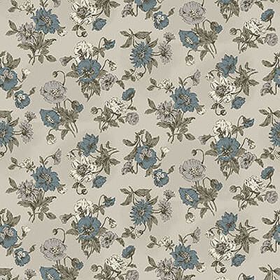 Nature's Harmony Fabric: Gentle Flowers Teal on Grey (per 1/4 metre)