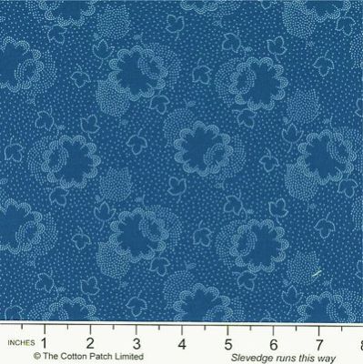 Dutch Heritage fabric: Two Tone Floral Leaf Royal (per 1/4 metre)