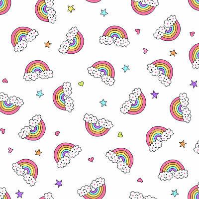 Believe fabric: Flying Rainbows White (per 1/4 metre)