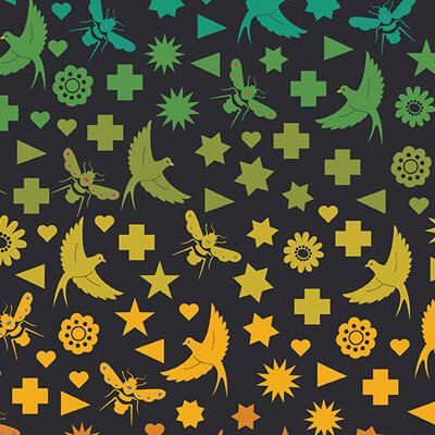 Art Theory Fabric: Birds & Bees Black (per 1/4 metre)