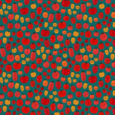 Happy Veg fabric: Tomatoes Dark Teal (per 1/4 metre)