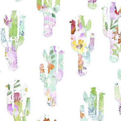 Sun Valley Fabric: Watercolour Cacti White (per 1/4 metre)