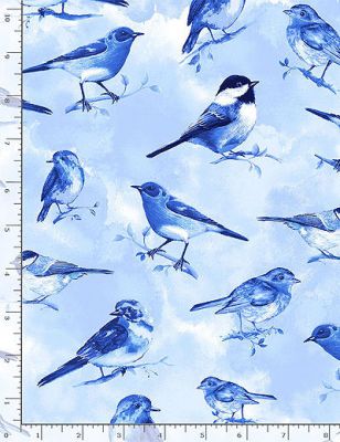 Fleur Fabric: Birds Sky Blue (per 1/4 metre)