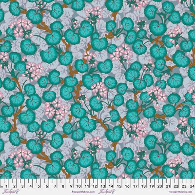 Kaffe Fassett Collective Fabric: Climbing Geraniums Grey (per 1/4 metre)