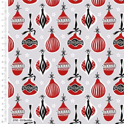 V&A A Christmas Wish fabric: Baubles Grey (per 1/4 metre)