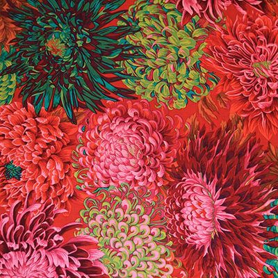 Philip Jacobs Fabric Japanese Chrysanthemum Scarlet (per 1/4 metre)