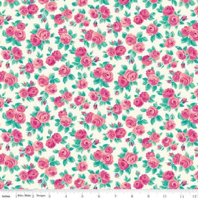 Flower Show Summer Fabric: Ascot Rose Cream (per 1/4 metre)