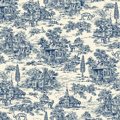 Traditional Quilt Back:Farmhouse Scene Blue/White (per 1/4 metre)