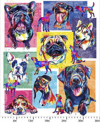 Dogs in the City fabric: Puppy 34' Panel Multi