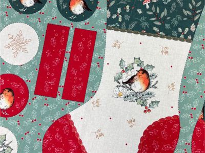 Little Red Robin fabric: Robin Stocking Panel 50cm