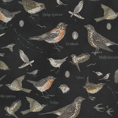 Botanicals fabric: Birds Charcoal (per 1/4 metre)