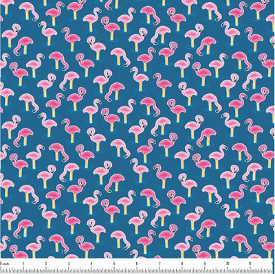 Pool Party fabric: Flamingoes Blue (per 1/4 metre)