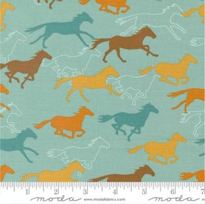 Ponderosa Fabric: Wild Horses Silhouettes Light Denim