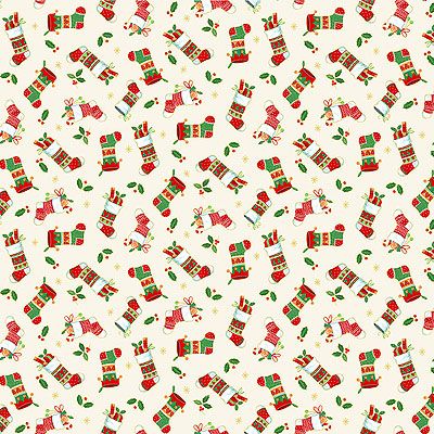 Merry Christmas fabric: Stockings Cream (per 1/4 metre)