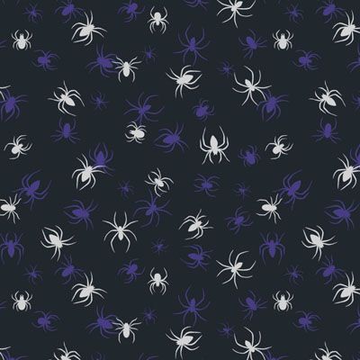 Haunted House Fabric Spiders on Black (Glow in the Dark) Lewis and Irene