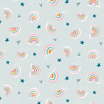 Rainbow Friends Fabric: Rainbows and Stars Light (per 1/4 metre)