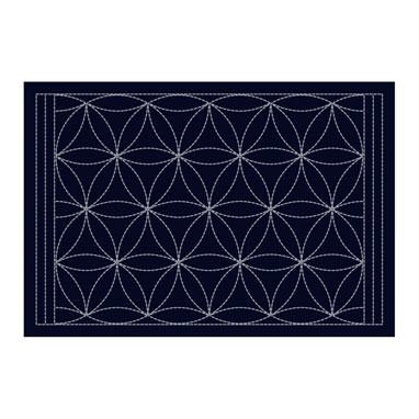 Sashiko Sampler Placemat Hanaguruma Navy