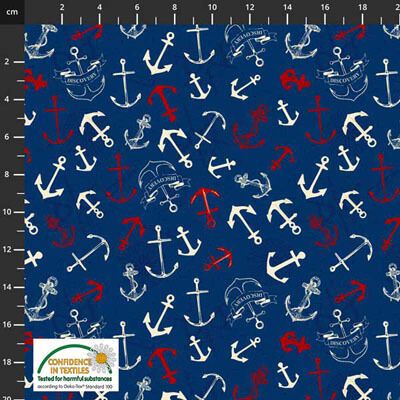 My Seven Seas Fabric: Anchors Ocean (per 1/4 metre)