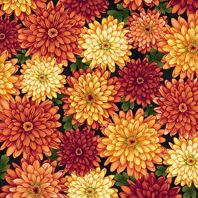 Autumn Album Fabric: Chrysanthemums Black (per 1/4 metre)