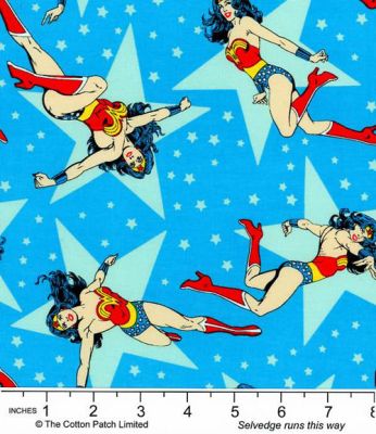 Superheroes Fabric: Girls Power, Blue