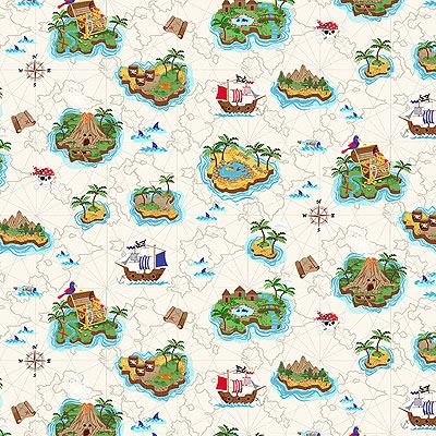 Pirates fabric: Islands Cream (per 1/4 metre)