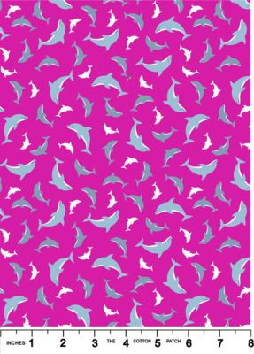 Ocean Glow Fabric Dolphins on Pink (Glow in the Dark) Lewis and Irene