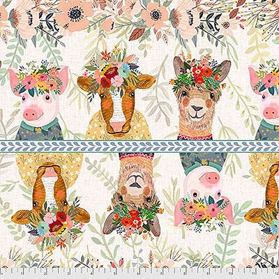 Mia Charro Farm Friends fabric: Farm Arrangement Ivory 30 cm strip.