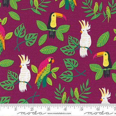 Jungle Paradise fabric: Birds of Paradise Magenta (per 1/4 metre)