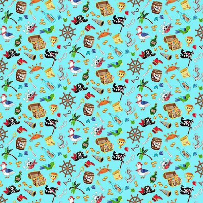 Pirates fabric: Icons Aqua (per 1/4 metre)