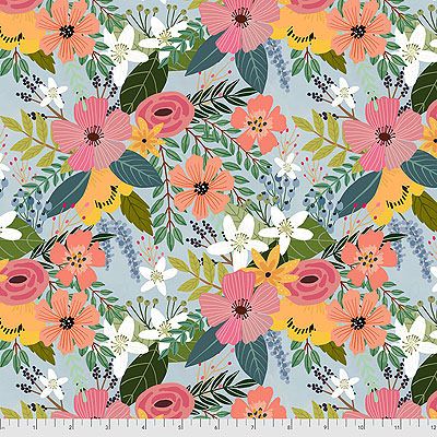 Mia Charro Farm Friends fabric: Floral Blue (per 1/4 metre)