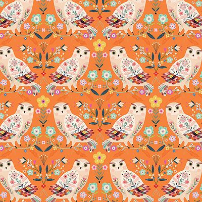 Animal Magic fabric: Owls Tangerine (per 1/4 metre)