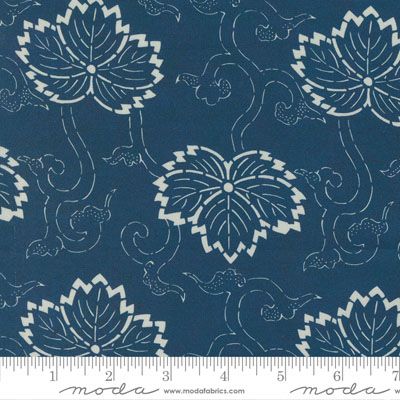 Indigo Blooming fabric: Hasu Navy