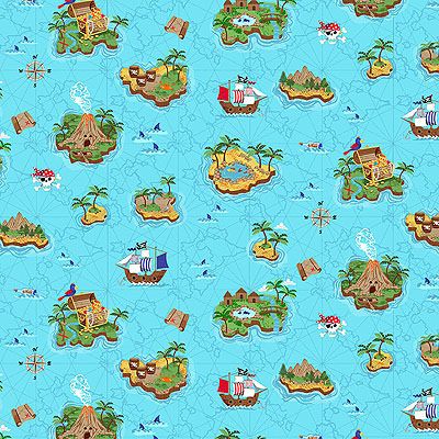 Pirates fabric: Islands Aqua (per 1/4 metre)