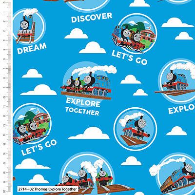 Thomas and Friends Fabric: Explore Together Blue (per 1/4 metre)