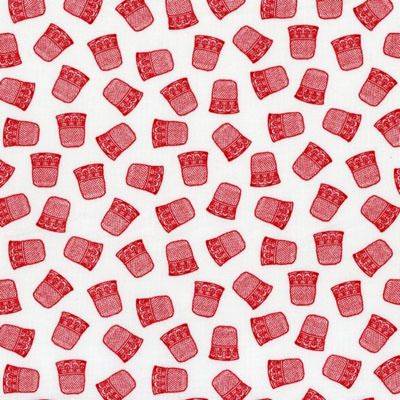 Sew and So Fabric: Red Thimbles on White (per 1/4 metre)