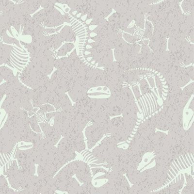 Dino Glow Fabric Dino Skeletons Light Grey (Glow in the Dark) Lewis and Irene