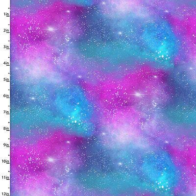 Starlight Fabric: Cosmic Sky Blue/Lilac (per 1/4 metre)